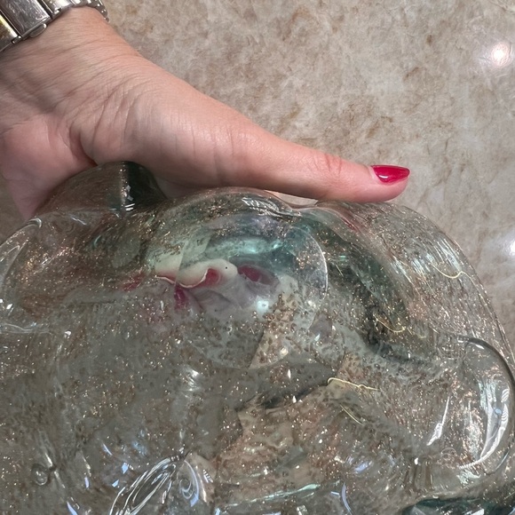 Murano vintage MCM Green turquoise Glass Art Bowl with metallic flecks - Picture 8 of 8